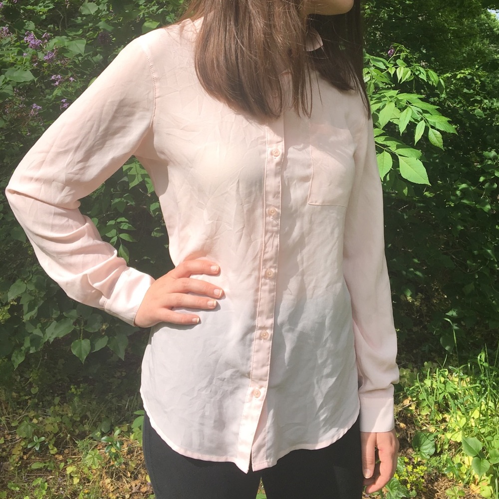Light Pink Linen Button Down Blouse